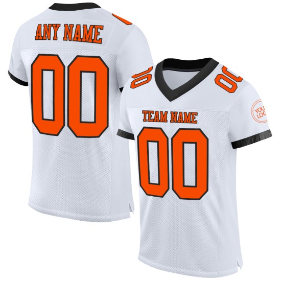 Maillot de football personnalisé authentique en maille blanche orange-noir Maillot de football personnalisé authentique en maille blanche orange-noir