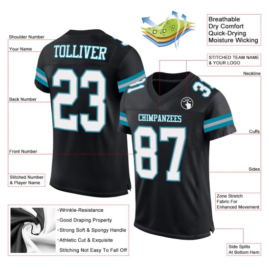 Maillot de football en maille blanc-bleu sarcelle noir authentique personnalisé Maillot de football en maille blanc-bleu sarcelle noir authentique personnalisé