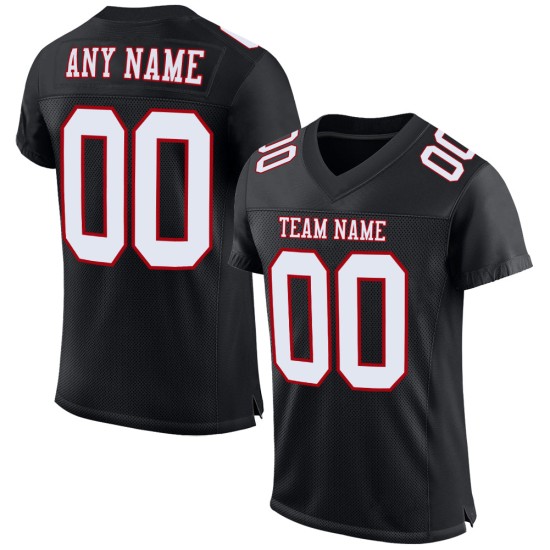 Maillot de football en maille authentique personnalisé noir blanc-rouge Maillot de football en maille authentique personnalisé noir blanc-rouge