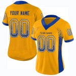 Maillot de football tendance en maille Royal-White Drift personnalisé doré Maillot de football tendance en maille Royal-White Drift personnalisé doré