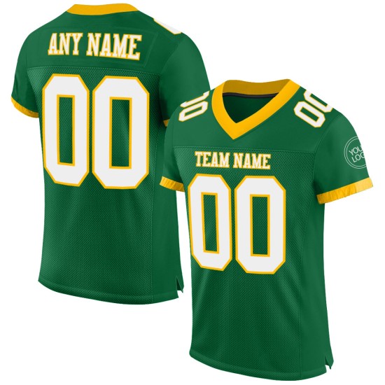 Maillot de football Kelly vert en maille blanc-or personnalisé authentique Maillot de football Kelly vert en maille blanc-or personnalisé authentique