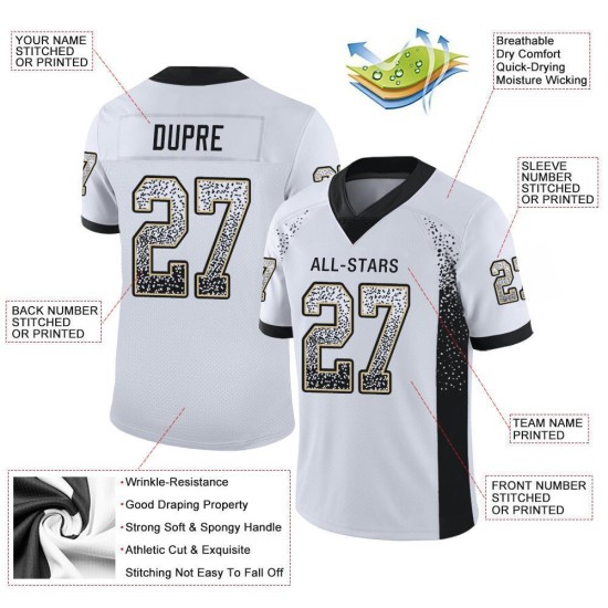 Maillot de football en maille personnalisé Drift Fashion Blanc Noir-Or Vegas Maillot de football en maille personnalisé Drift Fashion Blanc Noir-Or Vegas
