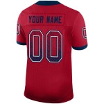 Maillot de football personnalisé en maille rouge Drift, bleu marine et blanc Maillot de football personnalisé en maille rouge Drift, bleu marine et blanc