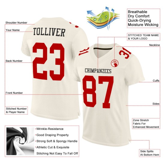 Maillot de football personnalisé authentique rouge crème en maille Maillot de football personnalisé authentique rouge crème en maille