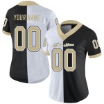 Maillot de football en maille noir fendu personnalisé à la mode Vegas or-blanc Maillot de football en maille noir fendu personnalisé à la mode Vegas or-blanc