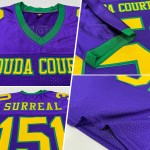 Maillot de football personnalisé en maille violette authentique Green Gold-Kelly Maillot de football personnalisé en maille violette authentique Green Gold-Kelly