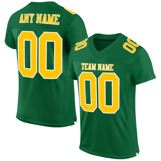 Maillot de football Kelly personnalisé en maille verte authentique, or et blanc Maillot de football Kelly personnalisé en maille verte authentique, or et blanc
