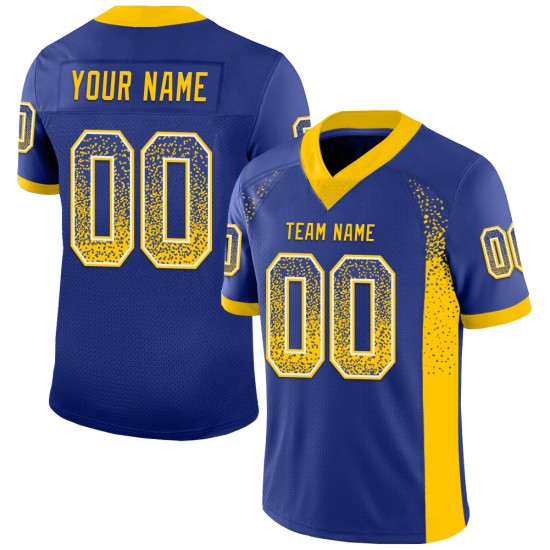 Maillot de football personnalisé Drift Royal Jaune-Blanc Fashion Mesh Maillot de football personnalisé Drift Royal Jaune-Blanc Fashion Mesh
