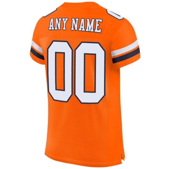 Maillot de football authentique orange personnalisé blanc-bleu marine en maille Maillot de football authentique orange personnalisé blanc-bleu marine en maille