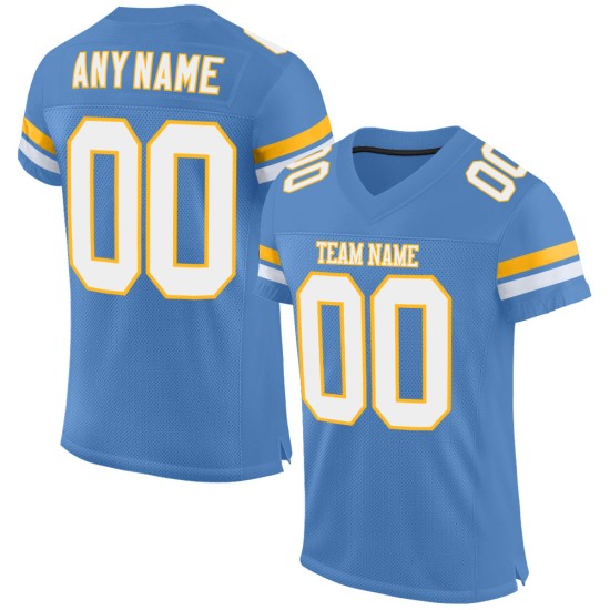 Maillot de football authentique personnalisé en maille blanc-or bleu clair Maillot de football authentique personnalisé en maille blanc-or bleu clair