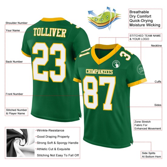 Maillot de football Kelly vert en maille blanc-or personnalisé authentique Maillot de football Kelly vert en maille blanc-or personnalisé authentique