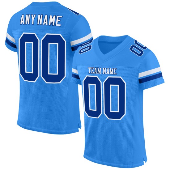 Maillot de football personnalisé en maille poudre bleu royal-blanc authentique Maillot de football personnalisé en maille poudre bleu royal-blanc authentique