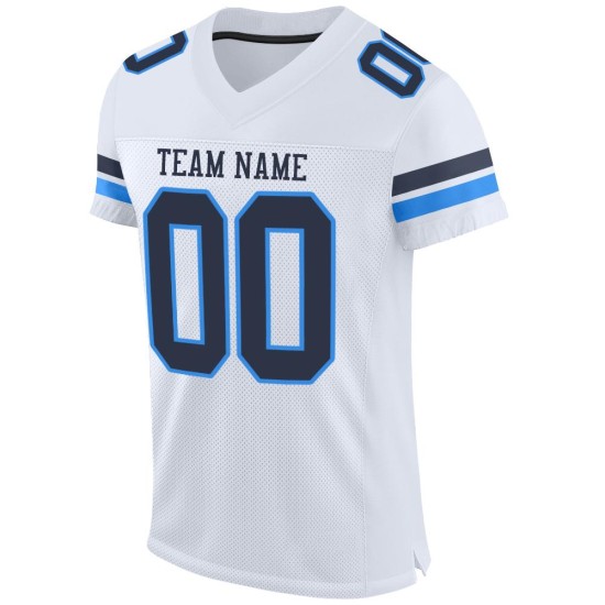 Maillot blanc bleu marine et poudre de football, maille authentique personnalisée Maillot blanc bleu marine et poudre de football, maille authentique personnalisée