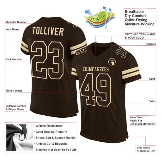 Maillot de football marron, maille personnalisée authentique marron-crème Maillot de football marron, maille personnalisée authentique marron-crème