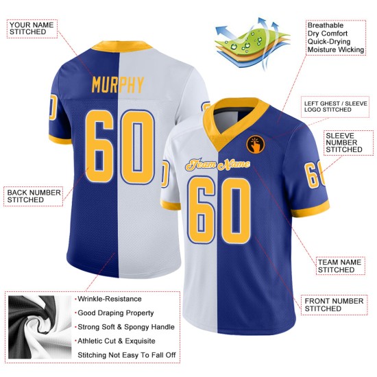 Maillot de football en maille Royal or-blanc, mode personnalisée Maillot de football en maille Royal or-blanc, mode personnalisée