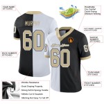 Maillot de football en maille noir fendu personnalisé à la mode Vegas or-blanc Maillot de football en maille noir fendu personnalisé à la mode Vegas or-blanc
