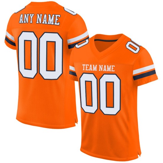 Maillot de football authentique orange personnalisé blanc-bleu marine en maille Maillot de football authentique orange personnalisé blanc-bleu marine en maille