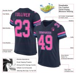 Maillot de football bleu marine rose clair personnalisé en maille authentique Maillot de football bleu marine rose clair personnalisé en maille authentique