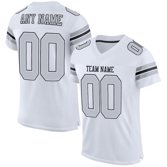 Maillot de football personnalisé authentique en maille argent-noir blanc Maillot de football personnalisé authentique en maille argent-noir blanc