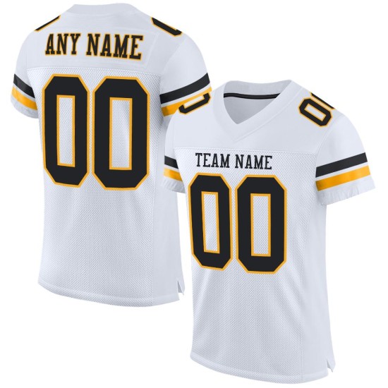 Maillot de football authentique blanc noir et doré en maille personnalisée Maillot de football authentique blanc noir et doré en maille personnalisée