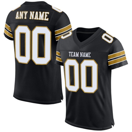 Maillot de football noir et blanc authentique avec maille dorée personnalisée Maillot de football noir et blanc authentique avec maille dorée personnalisée