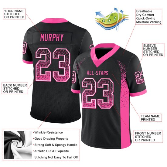 Maillot de football personnalisé en maille rose et blanc Drift Fashion Black Maillot de football personnalisé en maille rose et blanc Drift Fashion Black
