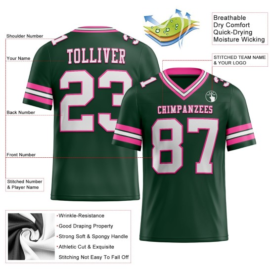 Maillot de football personnalisé blanc-rose en maille verte authentique Maillot de football personnalisé blanc-rose en maille verte authentique