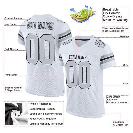 Maillot de football personnalisé authentique en maille argent-noir blanc Maillot de football personnalisé authentique en maille argent-noir blanc