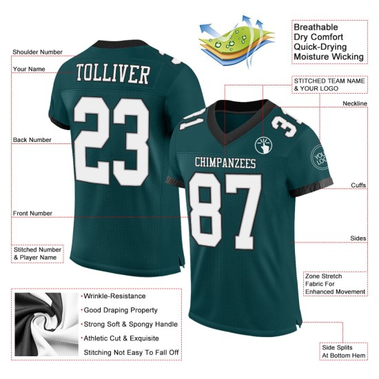Maillot de football authentique blanc minuit personnalisé en maille vert gris-noir Maillot de football authentique blanc minuit personnalisé en maille vert gris-noir