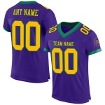 Maillot de football personnalisé en maille violette authentique Green Gold-Kelly Maillot de football personnalisé en maille violette authentique Green Gold-Kelly