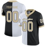Maillot de football en maille noir fendu personnalisé à la mode Vegas or-blanc Maillot de football en maille noir fendu personnalisé à la mode Vegas or-blanc