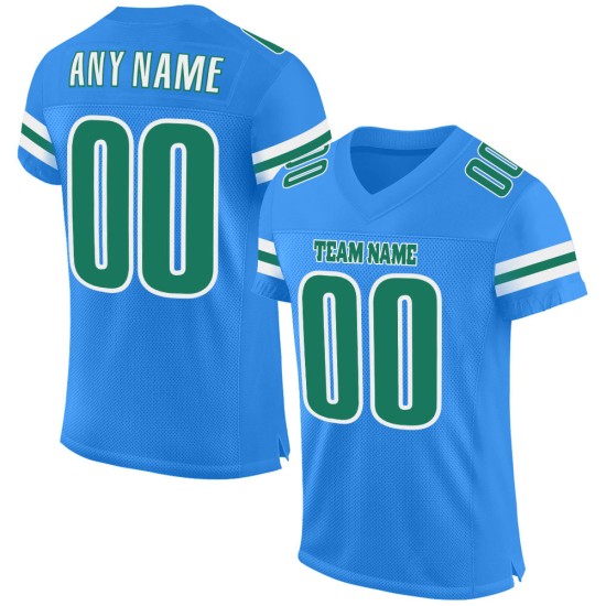 Maillot de football bleu personnalisé vert-blanc Kelly Powder Mesh authentique Maillot de football bleu personnalisé vert-blanc Kelly Powder Mesh authentique