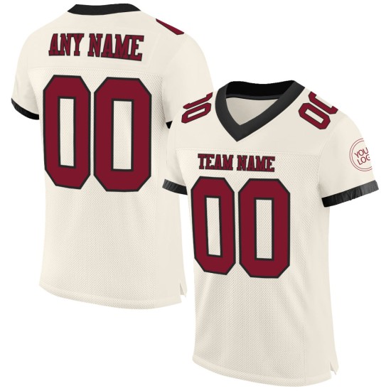 Maillot de football authentique en maille crème, couleur cramoisie et noir, personnalisé Maillot de football authentique en maille crème, couleur cramoisie et noir, personnalisé