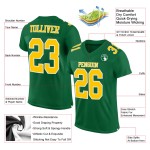 Maillot de football Kelly personnalisé en maille verte authentique, or et blanc Maillot de football Kelly personnalisé en maille verte authentique, or et blanc