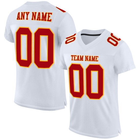 Maillot de football authentique rouge-or blanc en maille personnalisée Maillot de football authentique rouge-or blanc en maille personnalisée