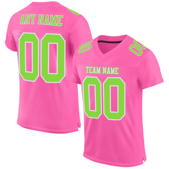 Maillot de football authentique vert-blanc rose fluo en maille personnalisée Maillot de football authentique vert-blanc rose fluo en maille personnalisée