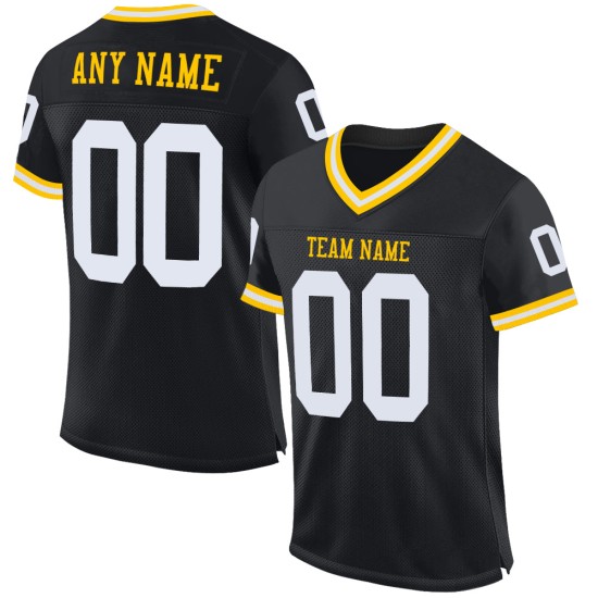 Maillot de football authentique blanc-or noir personnalisé en maille rétro Maillot de football authentique blanc-or noir personnalisé en maille rétro