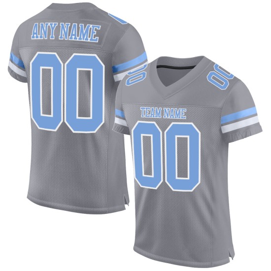 Maillot de football en maille bleu clair et blanc, gris, authentique et personnalisé Maillot de football en maille bleu clair et blanc, gris, authentique et personnalisé