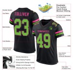Maillot de football personnalisé vert-rose en maille fluo noire authentique Maillot de football personnalisé vert-rose en maille fluo noire authentique