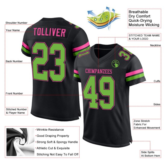 Maillot de football personnalisé vert-rose en maille fluo noire authentique Maillot de football personnalisé vert-rose en maille fluo noire authentique