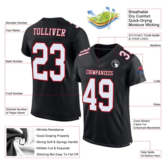 Maillot de football en maille authentique personnalisé noir blanc-rouge Maillot de football en maille authentique personnalisé noir blanc-rouge