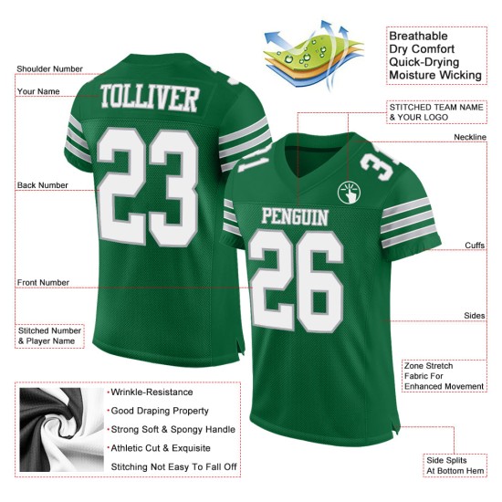 Maillot de football authentique en maille vert blanc-gris personnalisé Kelly Maillot de football authentique en maille vert blanc-gris personnalisé Kelly