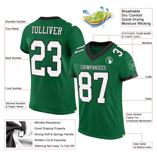 Maillot de football authentique vert personnalisé blanc-noir Kelly Mesh Maillot de football authentique vert personnalisé blanc-noir Kelly Mesh