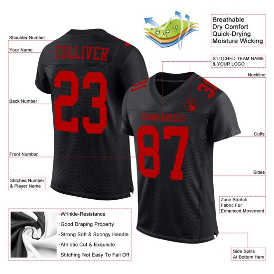 Maillot de football rouge personnalisé en maille noire authentique Maillot de football rouge personnalisé en maille noire authentique