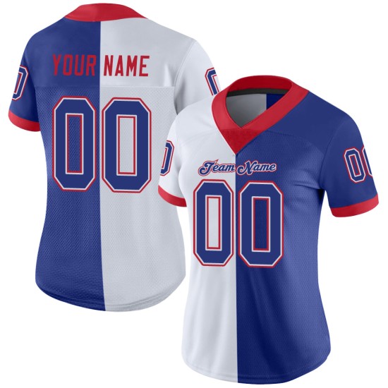 Maillot de football Royal-Scarlet personnalisé en maille blanche fendue Maillot de football Royal-Scarlet personnalisé en maille blanche fendue