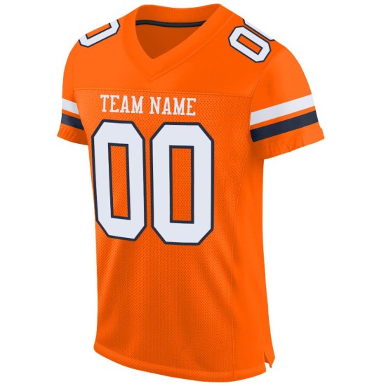 Maillot de football authentique orange personnalisé blanc-bleu marine en maille Maillot de football authentique orange personnalisé blanc-bleu marine en maille