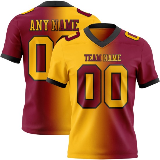 Maillot de football personnalisé en maille authentique à dégradé or-noir et marron Maillot de football personnalisé en maille authentique à dégradé or-noir et marron