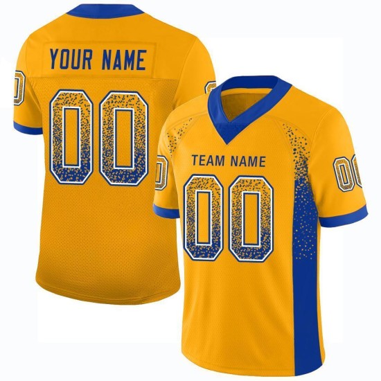 Maillot de football tendance en maille Royal-White Drift personnalisé doré Maillot de football tendance en maille Royal-White Drift personnalisé doré