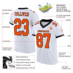 Maillot de football personnalisé authentique en maille blanche orange-noir Maillot de football personnalisé authentique en maille blanche orange-noir
