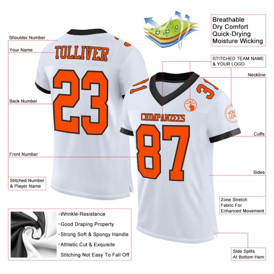 Maillot de football personnalisé authentique en maille blanche orange-noir Maillot de football personnalisé authentique en maille blanche orange-noir